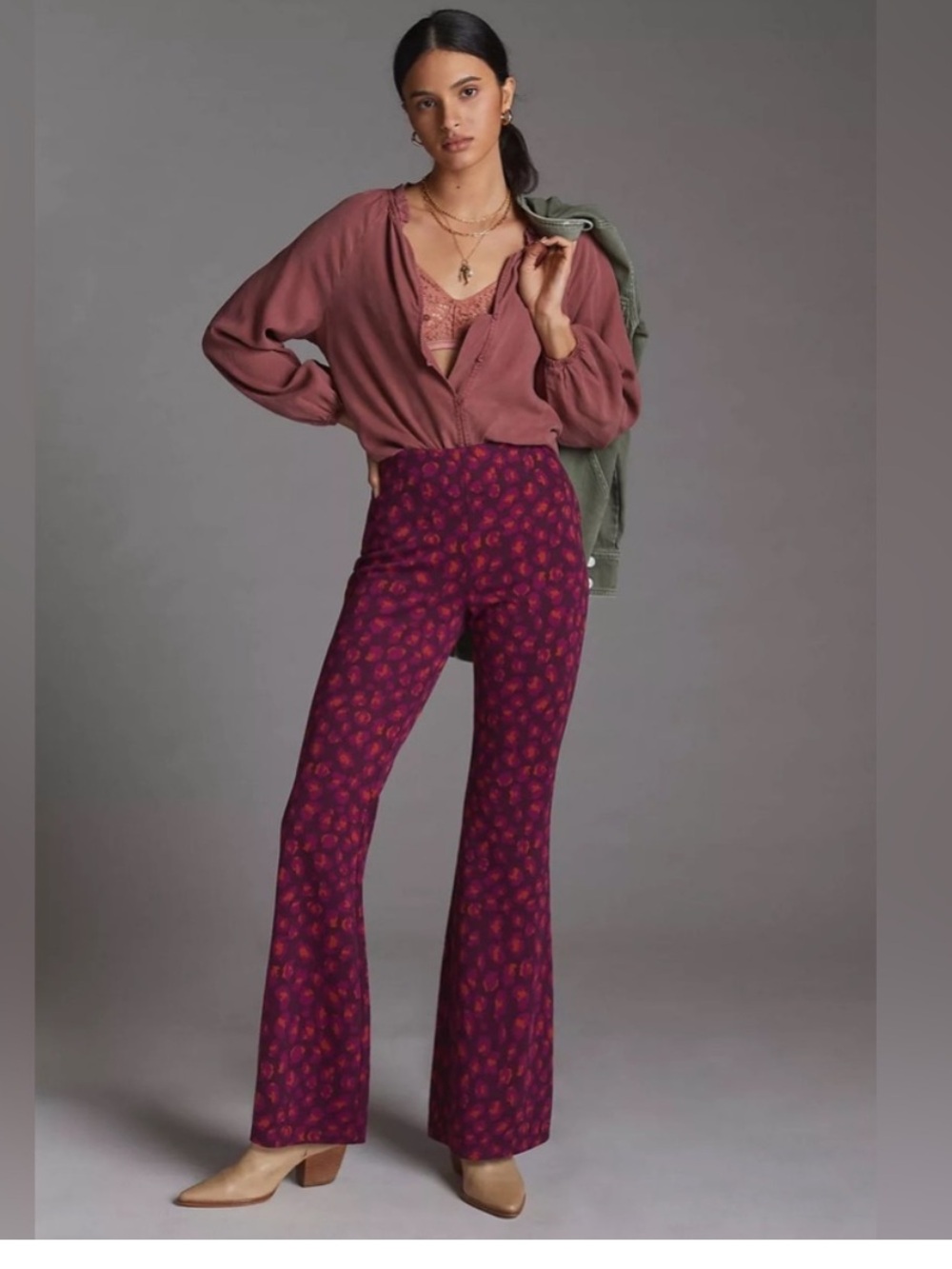 Anthropologie Maeve Knit Flare Pants Plum - Picture 2 of 9